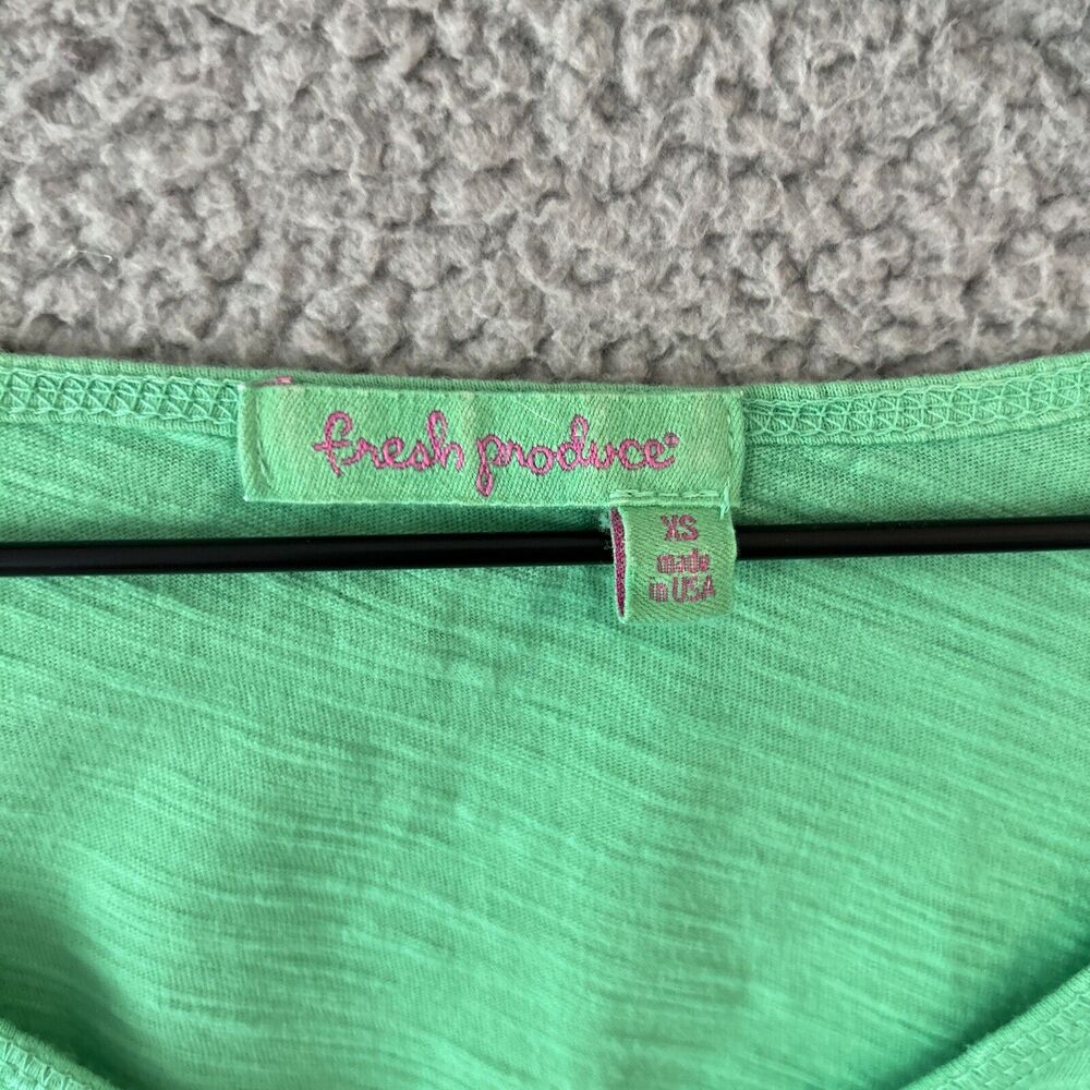 FRESH PRODUCE 3/4 Sleeve Tunic Top Womens XS Kelly Green Pockets Beachy V Neck - Picture 3 of 13